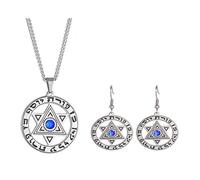 unift Collier en acier inoxydable avec pendentif rond en forme d'étoile de David pour femme avec inscription hébraïque hexagonale et diamant bleu, Acier inoxydable, Pas de gemme
