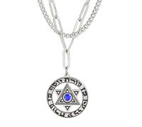 unift Collier en acier inoxydable avec pendentif rond en forme d'étoile de David pour femme avec inscription hébraïque hexagonale et diamant bleu, Acier inoxydable, Pas de gemme