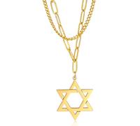 UNIFT Collier étoile de David pour homme et femme - Amulette vintage en acier inoxydable avec pendentif hexagonal double couche, Acier inoxydable, Pas de gemme