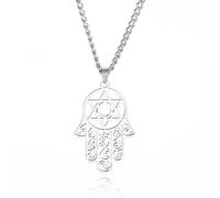 unift Collier Hamsa Main de Fatima avec L'étoile de David pour Femmes Hommes en Acier Inoxydable Collier Pendentif de Bénédiction Juive Hébraïque Collier Islamique Allah Bijoux Religieux (Argent 2)