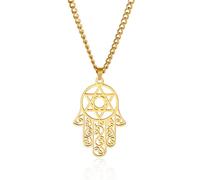 unift Collier Hamsa Main de Fatima avec L'étoile de David pour Femmes Hommes en Acier Inoxydable Collier Pendentif de Bénédiction Juive Hébraïque Collier Islamique Allah Bijoux Religieux (Or 2)