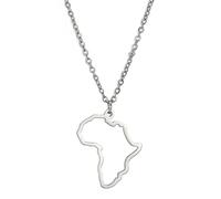 unift Collier Pendentif Carte pour Femmes Hommes en Acier Inoxydable Personnalisé Minimaliste Pendentif à Breloque évidée avec Contour de Carte d'Afrique Colliers Bijoux (Argent 3)
