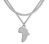 unift Collier Pendentif Carte pour Femmes Hommes en Acier Inoxydable Personnalisé Minimaliste Pendentif à Breloque évidée avec Contour de Carte d'Afrique Colliers Bijoux (Argent)