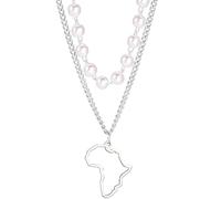 unift Collier Pendentif Carte pour Femmes Hommes en Acier Inoxydable Personnalisé Minimaliste Pendentif à Breloque évidée avec Contour de Carte d'Afrique Colliers Bijoux (Argent 1)