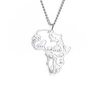 unift Collier Pendentif Carte pour Femmes Hommes en Acier Inoxydable Personnalisé Minimaliste Pendentif à Breloque évidée avec Contour de Carte d'Afrique Colliers Bijoux (Argent 5)