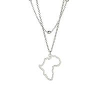 unift Collier Pendentif Carte pour Femmes Hommes en Acier Inoxydable Personnalisé Minimaliste Pendentif à Breloque évidée avec Contour de Carte d'Afrique Colliers Bijoux (Argent 2)