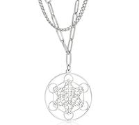 unift Collier Pendentif Cube De Metatron Pour Hommes Femmes En Acier Inoxydable Style Géométrique évider Sceaux D'archange Collier Guérison Spirituelle Talisman Bijoux (argent 1)