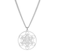 unift Collier Pendentif Cube De Metatron Pour Hommes Femmes En Acier Inoxydable Style Géométrique évider Sceaux D'archange Collier Guérison Spirituelle Talisman Bijoux (argent 2)