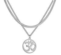 unift Collier Pour Femme - Aum Om Ohm Symbole Sanskrit Pendentif Rond Perlé Double Couche Collier, Hindouisme Yoga Sanskrit Personnalisé Amulette Collier Bijoux
