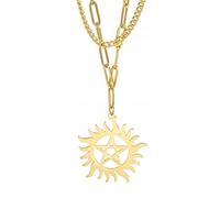 UNIFT Collier superposé en acier inoxydable avec pendentif pentagramme en forme de roue de soleil pour homme et femme, Acier inoxydable, Pas de gemme