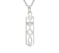 UNIFT Hanoukka Menorah Collier en acier inoxydable pour femme avec pendentif en forme d'étoile de David Messianique Mezouzah Juif, one size, Acier inoxydable, Pas de gemme