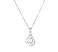 unift Islamique Musulman Allah Couches Colliers Pour Femmes En Acier Inoxydable Charme Goutte D'eau Coeur Forme Allah Pendentif Double Couche Collier Bijoux Islamiques (argent 1)