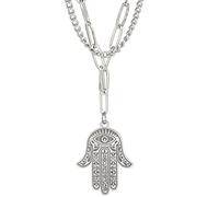 unift Oeil Maléfique Superposé Colliers pour Femmes en Acier Inoxydable Fatima Collier avec Pendentif œil Maléfique et Amulette de la Main (Argent)