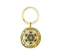 UNIFT Porte-clés cube Metatron en acier inoxydable pour homme et femme - Géométrie sacrée - Hexagramme rond - Amulette spirituelle, Or 1., modérer
