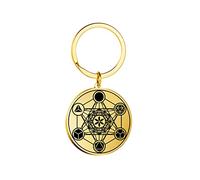 UNIFT Porte-clés cube Metatron en acier inoxydable pour homme et femme - Géométrie sacrée - Hexagramme rond - Amulette spirituelle, doré, modérer