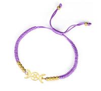 unift Triple Bracelet de Déesse de la Lune pour Femmes Hommes en Acier Inoxydable Symbole Wicca Pentagramme Croissant avec Une perle Tissage Coloré Bracelets Réglables Amulette Païenne Bijoux (Or-P)