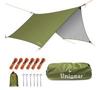 Unigear Bâche Anti-Pluie, Bâche Camping avec Oeillets + 6 Piquets en alu + 6 Cordes, Bâche de Tente Imperméable et Léger pour Le Voyage, Trek et Randonnée, Tarp Hexagone Anti Soleil et Anti UV