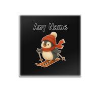 UNIGIFT Dessous-de-verre carré noir motif pingouin skieur (design de jeu) n'importe quel nom message unique - Illustration mignonne