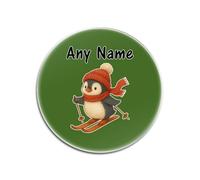 UNIGIFT Dessous de verre rond en verre avec motif pingouin skieur - Cadeau personnalisé - Motif de jeu - Personnalisable - Illustration mignonne