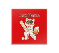 UNIGIFT Lot de 4 sous-verres carrés rouges en verre (motif animal) avec inscription « Cricket Fox »