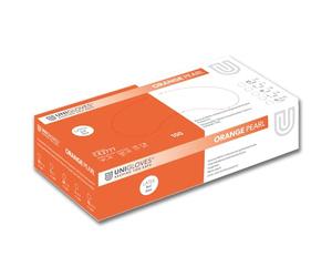 UNIGLOVES Orange Pearl® Lot de 100 gants jetables, ajustés, en nitrile, adaptés à un usage alimentaire, sans poudre et sans latex, haute résistance et durabilité, taille L