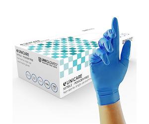 Unigloves Unicare Gants d'examen en nitrile - Polyvalents, sans poudre, gants jetables de qualité médicale - Boîte de 100 gants, bleu, taille M (GS0033)