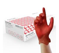 UNIGLOVES Unicare Vinyl Disposable Gloves - Gants d'examen polyvalents, sans poudre ni latex - Boîte de 100, rouge, taille L (GS0114)