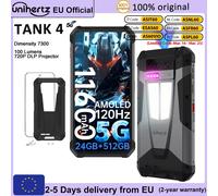 Unihertz par 8849 Tank 4 Smartphone 5G intégré 720P projecteur téléphone 24GB RAM 512GB ROM 11600mAh dimension 7300 AMOLED Android 14 noir