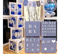 UNIIDECO Lot de 4 boîtes à ballons blanches transparentes avec 30 lettres, 10 chiffres, 5 symboles, 49 pièces de décorations de fête, pour anniversaire, fête prénatale, décoration de fond