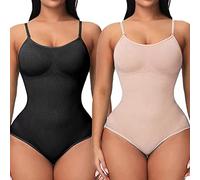 UniikStuff Lot de 2 bodies sans couture pour femme - Contrôle du ventre - String sculptant - Sans manches - Pour femme, Noir + beige., Large