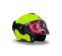 Unik Casque modulaire rabattable 180 Spectrum Moto Adulte Visière solaire Double polycarbonate 2 calottes Ventilation avant arrière Fermeture micrométrique Jaune fluo Noir Taille XL