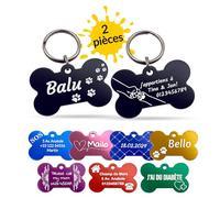 Unikat Branding | 2 pièces médaille d'identification os | chien, chat et maître | Medaille chien personnalisé, porte-clés inclus | Recto/verso | or | 38 mm