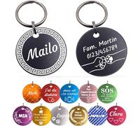 Unikat Branding | Colliers d'identification en pack individuel | Chien, chat et maître | Plaque pour chien personnalisée | Gravure des deux côtés | Forme ronde | Bleu, 30 mm
