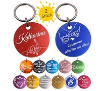 Unikat Branding Lot de 2 porte-clés personnalisés avec gravure - Cadeau pour amoureux, amis et famille - Souvenir et porte-bonheur - Voyage, événement, mariage, naissance - 12 couleurs - Avec pochette