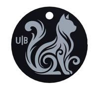 Unikat Branding Médaille pour chat avec code QR Motif Firecat Noir | Lettre numérique au lieu de la gravure d'adresse, pour les amateurs et les chats d'appartement, silencieuse sur le collier