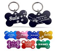 Unikat Branding Plaques d'identification en pack unique | Chien, chat et maître | Plaque pour chien personnalisée | Avec gravure des deux côtés | Os | 38 mm (rouge)