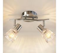 Unikcst Plafonnier 2 Lumières E14 Chromé, Spot de Plafond Orientable 350° avec Abat-Jour en Verre, Applique Murale Moderne pour Cuisine Chambre, Sans Ampoule