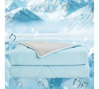 UNIKOME Couverture rafraîchissante 140x190cm Double Face pour Les Nuits d'été et Le Printemps Couverture rafraîchissante Lavable Oeko-Tex(Bleu et Gris)