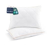 UNIKOME Oreiller en Plumes 40x60cm, Set de 2 oreillers en Duvet d'oie, Blanc Oreiller en Plumes, Noyau d'oreiller Luxueux en Plumes et Duvet,100% Coton Biologique, Lavable en Machine, Oeko-TEX