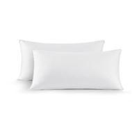 UNIKOME Oreiller en Plumes et Duvet d'oie, Set de 2 oreillers 40x90cm, taie d'oreiller de Luxe Premium 100% Coton, Lavable, Oeko-TEX, Blanc (40×90cm)