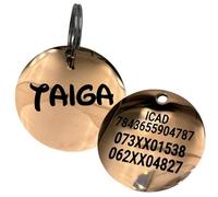 UNIKTAG Médaille en acier gravée pour chien ou chat, médaillon personnalisable, étiquette d'identification personnalisée, médaille gravée, 3 tailles 20-25-30mm - 5 couleurs (Or rose, 20mm)