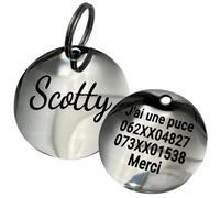 UNIKTAG Médaille en acier gravée pour chien ou chat, médaillon personnalisable, étiquette d'identification personnalisée, médaille gravée, 3 tailles 20-25-30mm - 5 couleurs (Argent, 20mm)