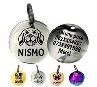 UNIKTAG Médaille en acier inoxydable pour chien, médaille gravée, Etiquette d'identification personnalisable, médaillon gravé, médaillon avec tête de chien (Argent, 30mm)