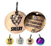 UNIKTAG Médaille en acier inoxydable pour chien, médaille gravée, Etiquette d'identification personnalisable, médaillon gravé, médaille avec tête de chien (Or rose, 25mm)