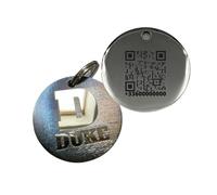 UNIKTAG Médaille gravée en acier avec QR Code, pour chiens et chats, Médaillon QR Code, Médaille personnalisable, Porte-adresse pour chiens (Ronde irisée argent 30mm)