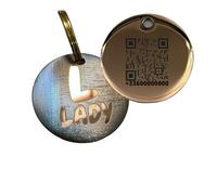 UNIKTAG Médaille gravée en acier avec QR Code, pour chiens et chats, Médaillon QR Code, Médaille personnalisable, Porte-adresse pour chiens (Ronde irisée or rose 30mm)