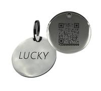 UNIKTAG Médaille gravée en acier avec QR Code, pour chiens et chats, Médaillon QR Code, Médaille personnalisable, Porte-adresse pour chiens (Ronde argent 25mm)