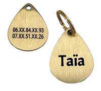 UNIKTAG MÉDAILLE GRAVÉE POUR CHIEN OU CHAT EN FORME DE GOUTTE, MÉDAILLON EPAIS PERSONNALISABLE, ETIQUETTE D'IDENTIFICATION PERSONNALISÉE, MEDAILLE EN LAITON