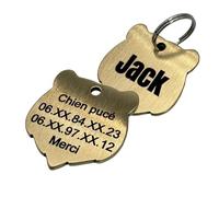 UNIKTAG MÉDAILLE GRAVÉE POUR CHIEN OU CHAT EN FORME DE TETE D'OURS, MÉDAILLON EPAIS PERSONNALISABLE, ETIQUETTE D'IDENTIFICATION PERSONNALISÉE, MEDAILLE EN LAITON