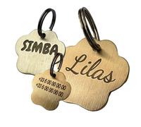 UNIKTAG Médaille gravée pour chien ou chat, médaillon épais personnalisable, étiquette d'identification personnalisée, 3 formes au choix, médaille en laiton (Patte)